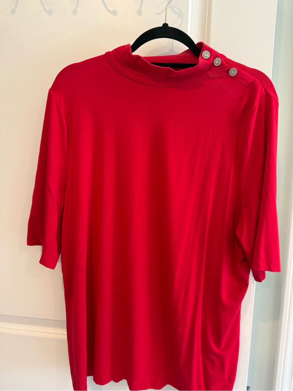 Talbots Bright Red Short-Sleeve Top with Buttoned Shoulder